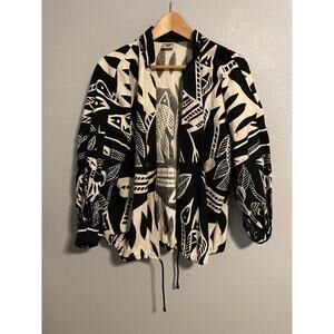 Vintage Ann Maurice Jacket Womens Medium Tribal Animal Print Open Artsy Boho